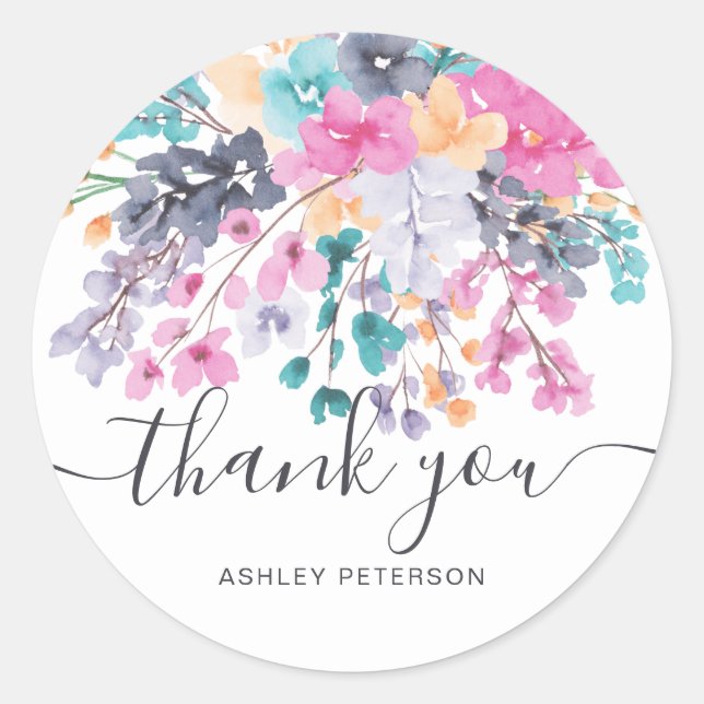 Vielen Dank, das Skript getrocknete wilde florale  Runder Aufkleber (Vorderseite)