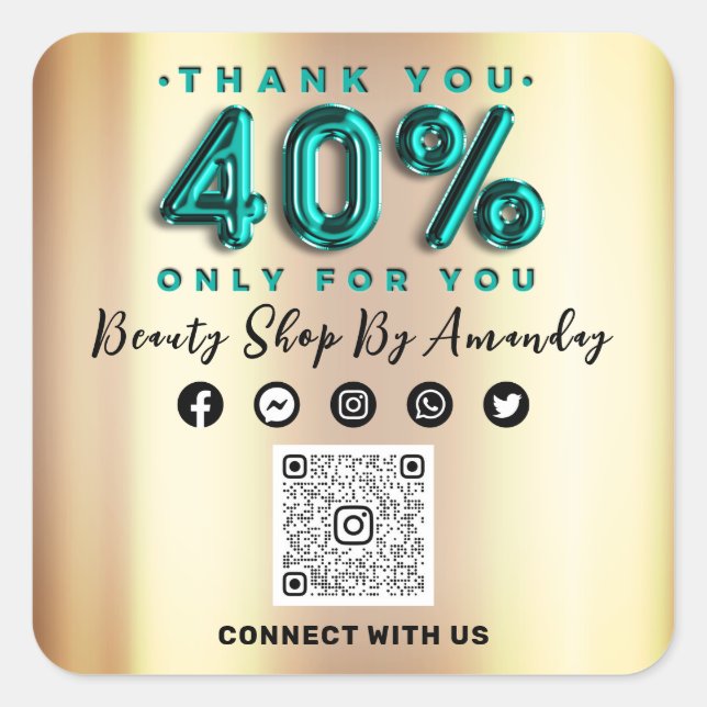 Vielen Dank, dass Sie 40% Rabatt für QR CODE Aquam Quadratischer Aufkleber (Vorderseite)