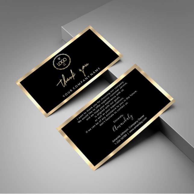 Vielen Dank, dass Sie das Logo in Gold-Rahmen einf Visitenkarte (Thank You Business Insert Logo Gold Frame Black)