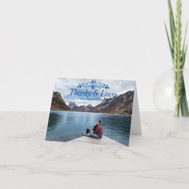 Vielen Dank, dass Sie die blaue Blumen-Design über Dankeskarte (Vorderseite)