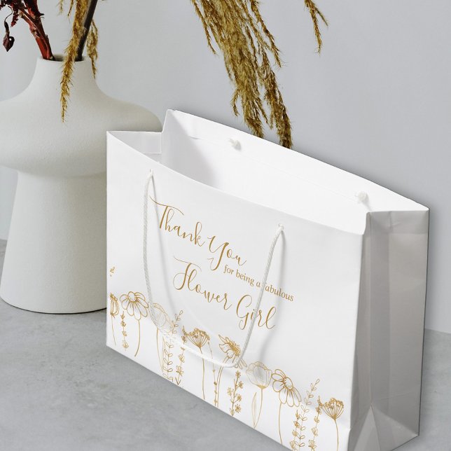 Vielen Dank, dass Sie eine fabelhafte Wildblume Sk Große Geschenktüte (Flower Girl Gift Bag in White & Gold, from my Wildflower Sketch collection)