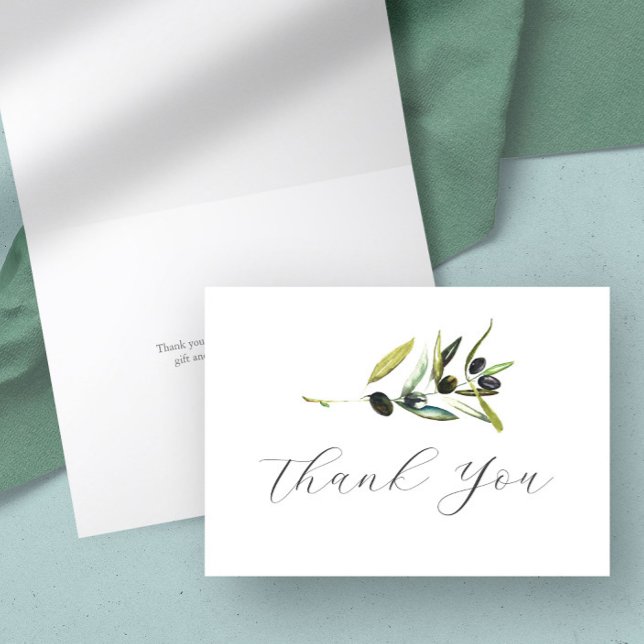 Vielen Dank, dass Sie eine Olive-Zweigniederlassun Dankeskarte (Olive branch cards for Italian wedding original watercolor art by Victoria Grigaliunas DoTellABelle)