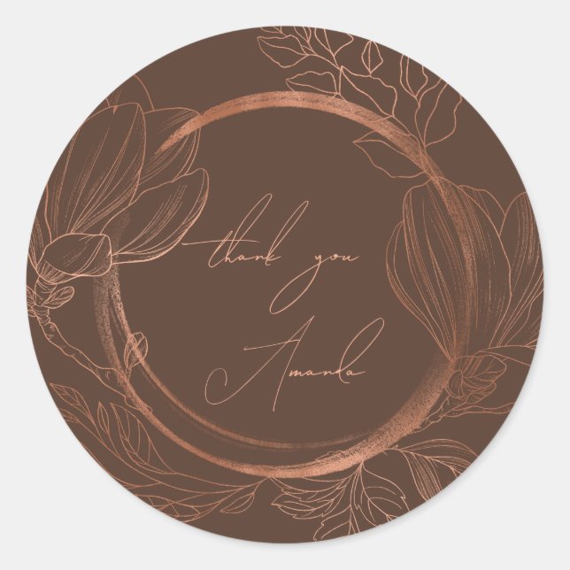 Vielen Dank, dass Sie Floral Copper BrownWedding B Runder Aufkleber (Vorderseite)