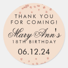 Vielen Dank, dass Sie Geburtstag Rose Gold Glitzer Runder Aufkleber