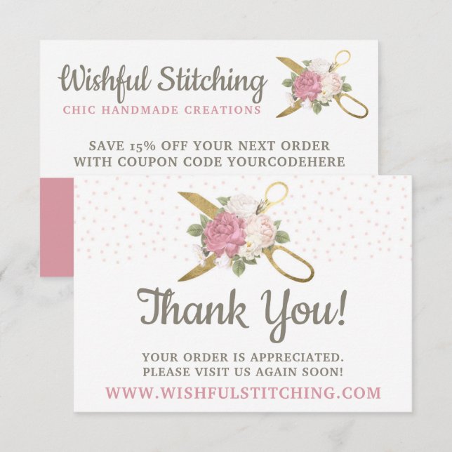 Vielen Dank, dass Sie Gold Sewing Scissors Shabby  Einladung (Vorne/Hinten)