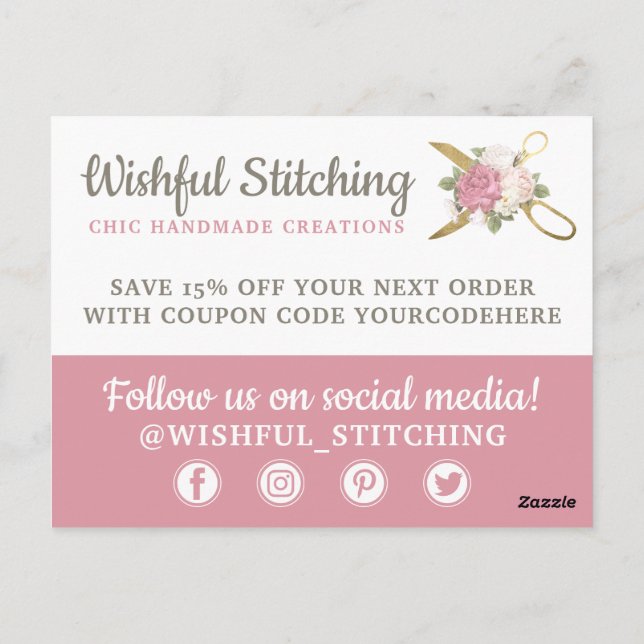 Vielen Dank, dass Sie Gold Sewing Scissors Shabby  Postkarte (Rückseite)