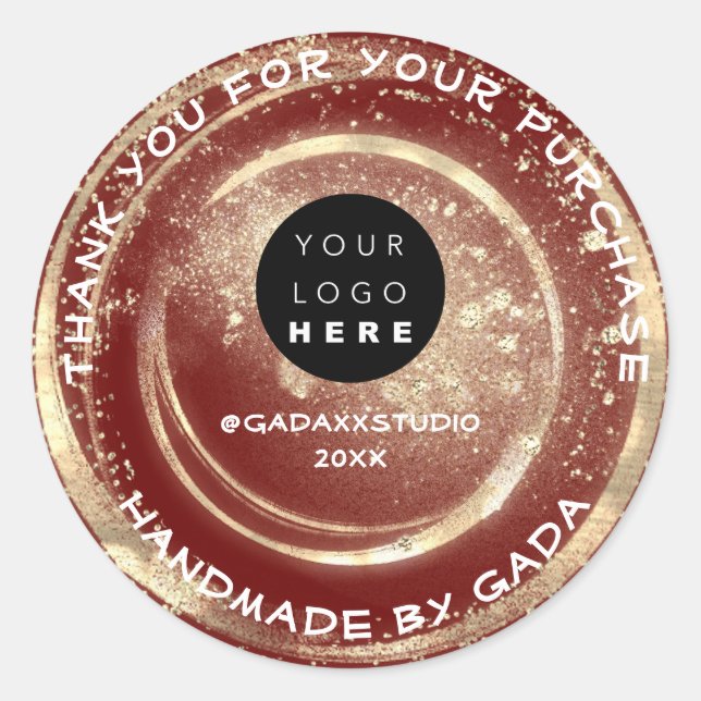 Vielen Dank, dass Sie handgefertigte Logos Burgund Runder Aufkleber (Vorderseite)
