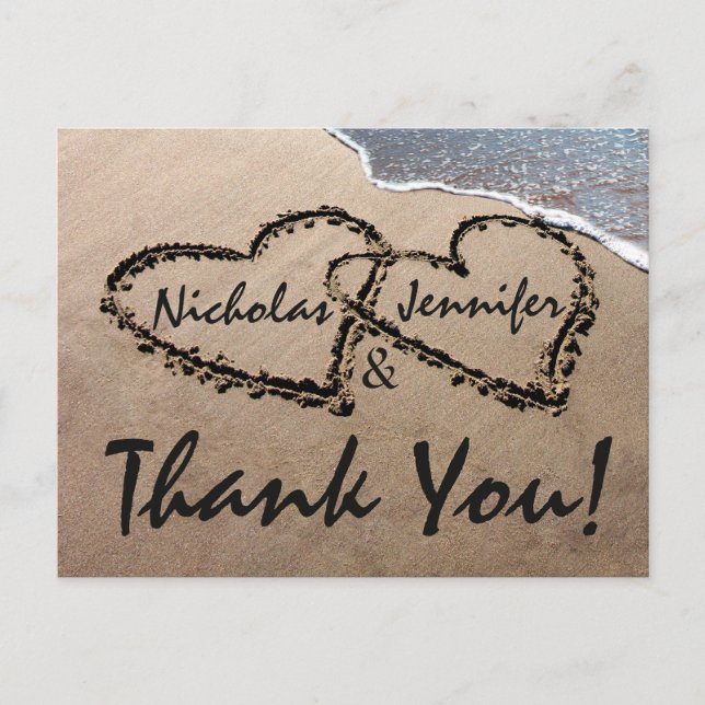 Vielen Dank, dass Sie in Sand Wedding Postcard ges Postkarte (Vorderseite)