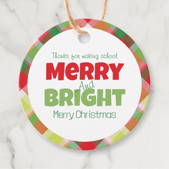 Vielen Dank, dass Sie Merry und Bright Teacher Ges Geschenkanhänger (Vorderseite)