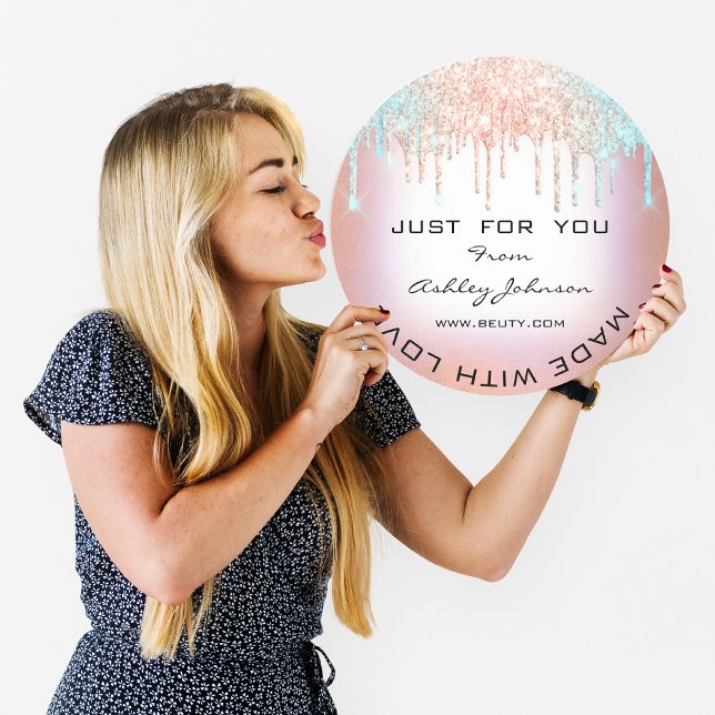 Vielen Dank, dass Sie mit Liebe Custom Tropfens Bl Runder Aufkleber (Thank You Made With Love Custom Drips Blue Rose Classic Round Sticker)