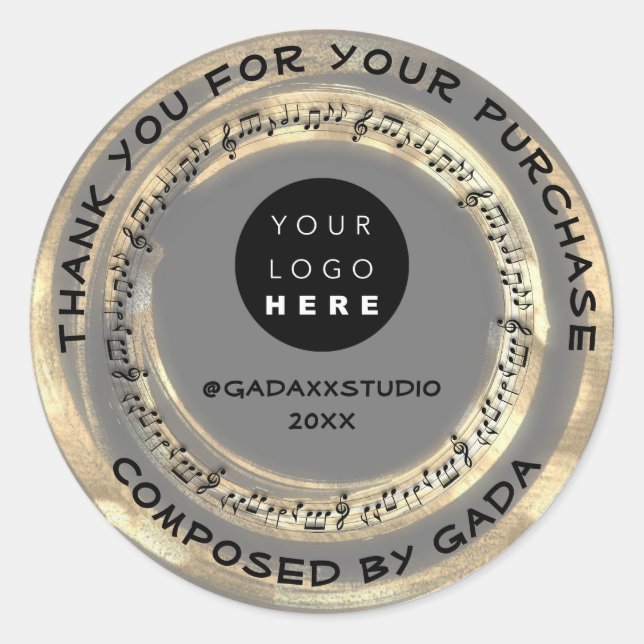 Vielen Dank, dass Sie Musik-Logo-Notizen Song Gray Runder Aufkleber (Vorderseite)