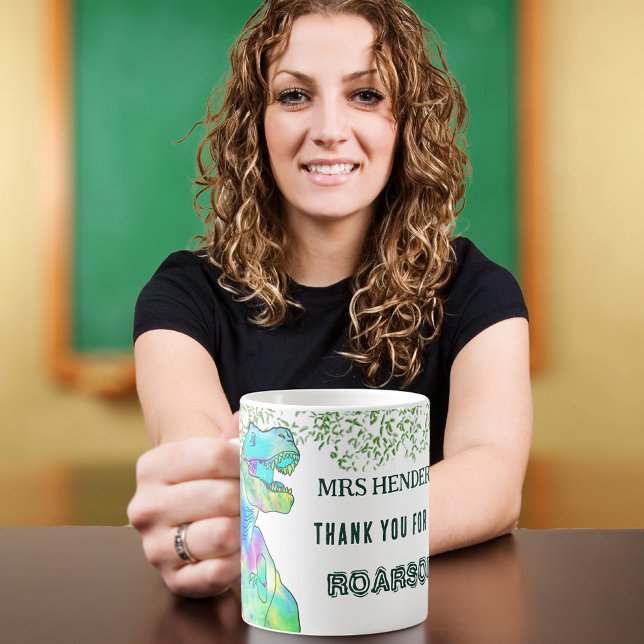 Vielen Dank, dass Sie Roarsome Teacher Name sind Kaffeetasse (Dinosaur thank you for being roarsome personalized teacher appreciation coffee mug)