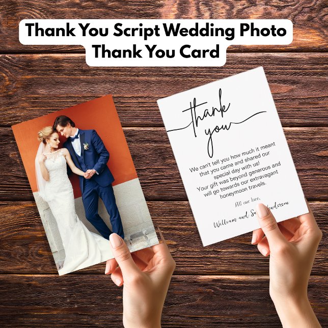 Vielen Dank, dass Sie Script Wedding Foto Danke Ka (Thank You Script Wedding Photo Thank You Card)