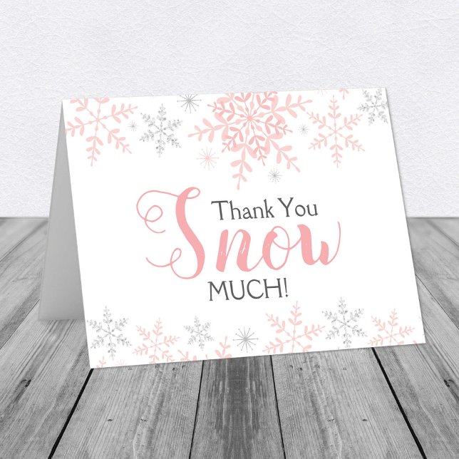 Vielen Dank, dass Sie viel Schnee pink Winter Baby Dankeskarte (Pink & Silver Glitter Snowflakes Thank You Snow Much Thank You Note Card)