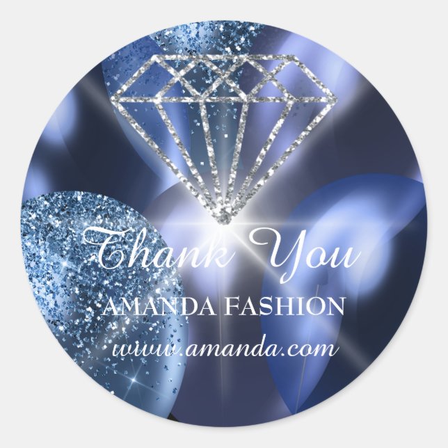 Vielen Dank Diamond Name Blue Navy Baloons Runder Aufkleber (Vorderseite)