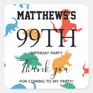 Vielen Dank Dinosaur 1. Geburtstag Gastgeschenk Ta Quadratischer Aufkleber