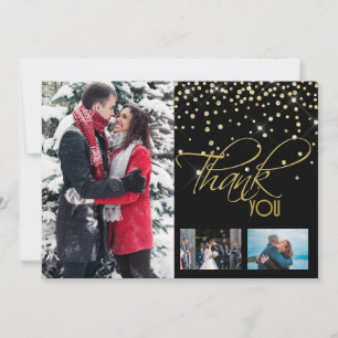 Vielen Dank DIY 3 Foto Gold Schwarz Glitzer Funkel Dankeskarte