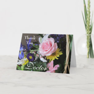 Vielen Dank Dr. Pink Rose Bouquet in Basket Dankeskarte