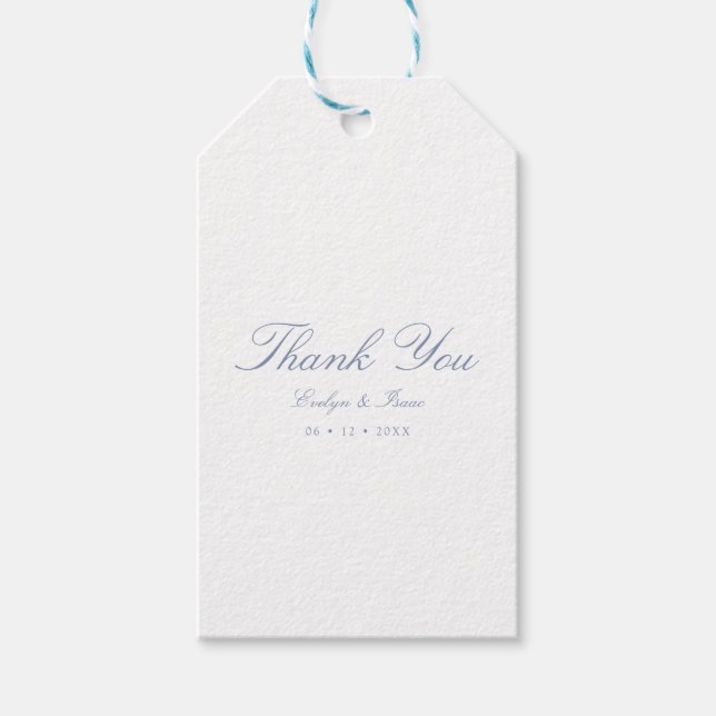Vielen Dank Dusty Blue Elegant Script Wedding Geschenkanhänger (Vorderseite)