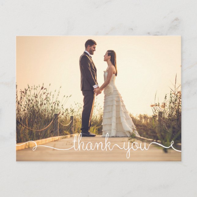 Vielen Dank, einfache Script Wedding Postcard Postkarte (Vorderseite)