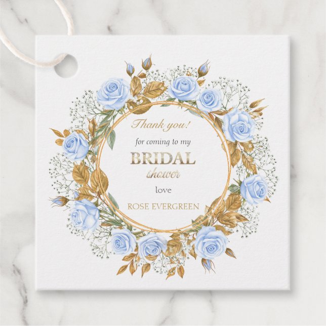 Vielen Dank Elegant Dusty Blue Rose Baby's Breathe Geschenkanhänger (Vorderseite)