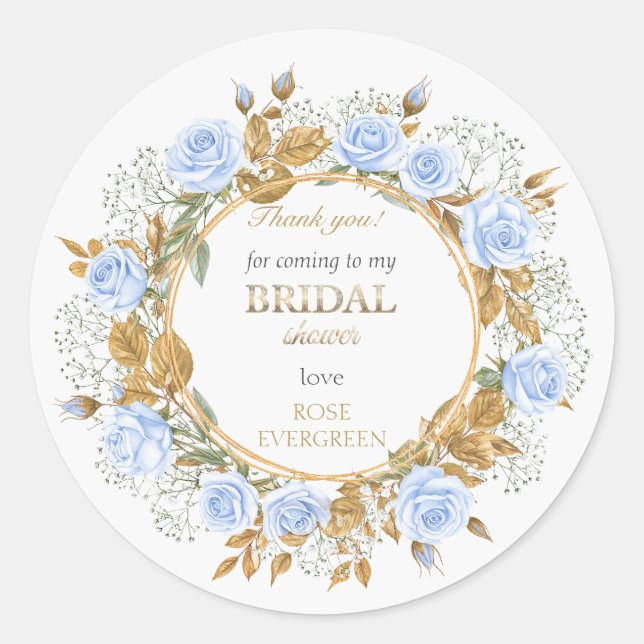 Vielen Dank Elegant Dusty Blue Rose Baby's Breathe Runder Aufkleber (Vorderseite)