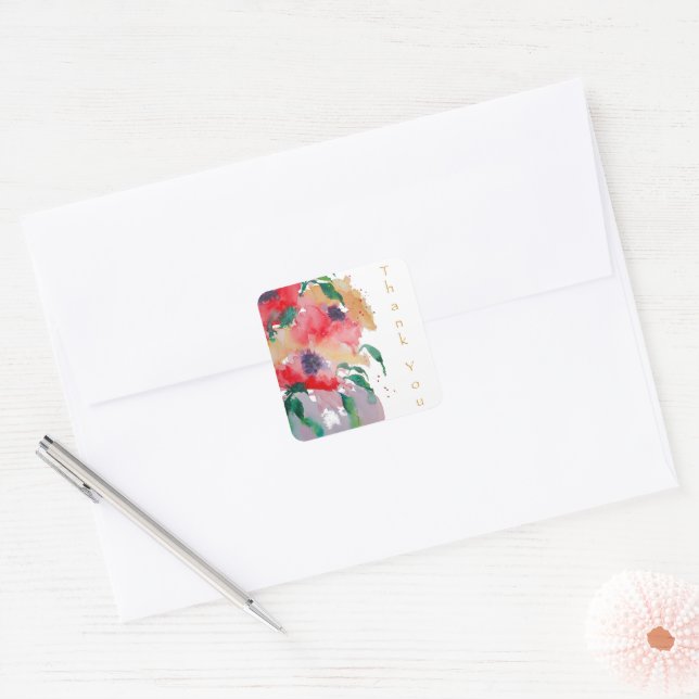 Vielen Dank, Elegant Floral Square Sticker (Umschlag)