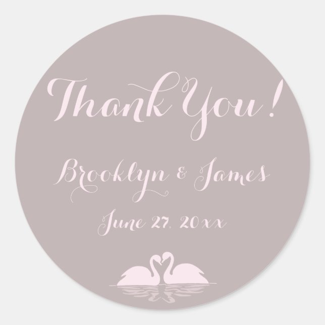 Vielen Dank Elegant Gray Pink Swan Wedding Sticker (Vorderseite)