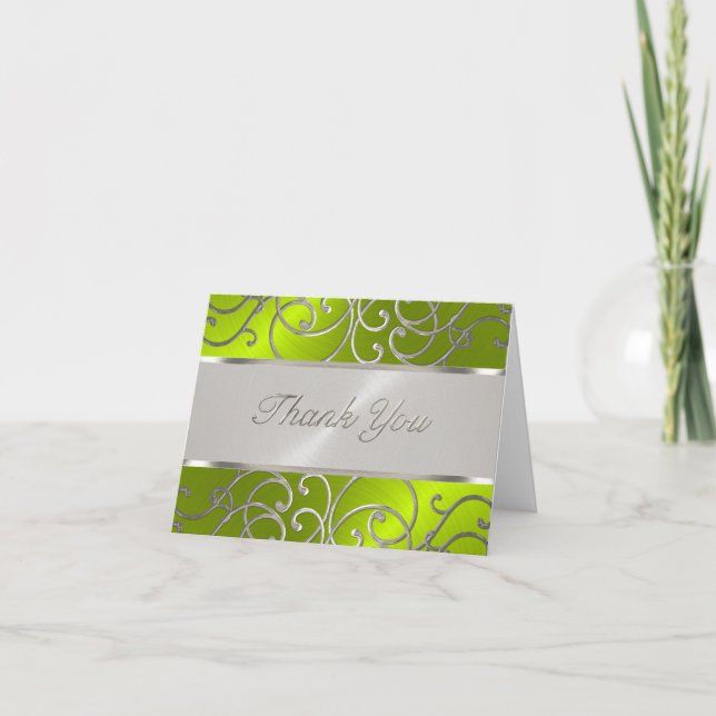 Vielen Dank Elegant Lime Green Silver Filigree Dankeskarte (Vorderseite)