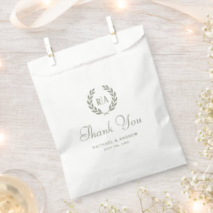 Vielen Dank Elegant Monogram Wreath Wedding Green Geschenktütchen