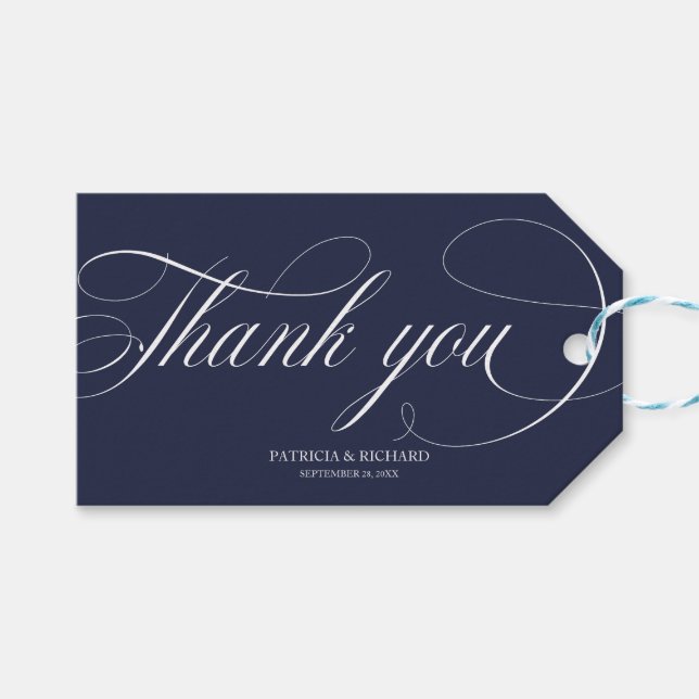 Vielen Dank - Elegant Navy Blue Gastgeschenk Hochz Geschenkanhänger (Vorderseite (Horizontal))