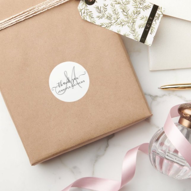 Vielen Dank Elegant Typografy Chic Schwarz-weiß Runder Aufkleber (Von Creator hochgeladen)