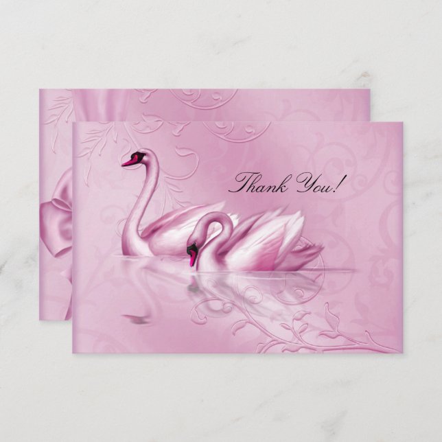 Vielen Dank Elegant Wedding Pink Swans Einladung (Vorne/Hinten)