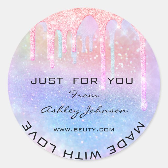 Vielen Dank, erstellt mit Liebe Holograph Glitzer Runder Aufkleber (Vorderseite)