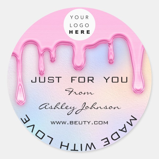 Vielen Dank, erstellt mit Liebe Holograph Logo ros Runder Aufkleber (Vorderseite)