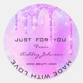 Vielen Dank, erstellt mit Liebe Pinky Tropfen Glit Runder Aufkleber