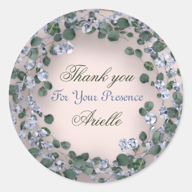 Vielen Dank Eucalyptus Birthday Blue Greenery Powd Runder Aufkleber (Vorderseite)