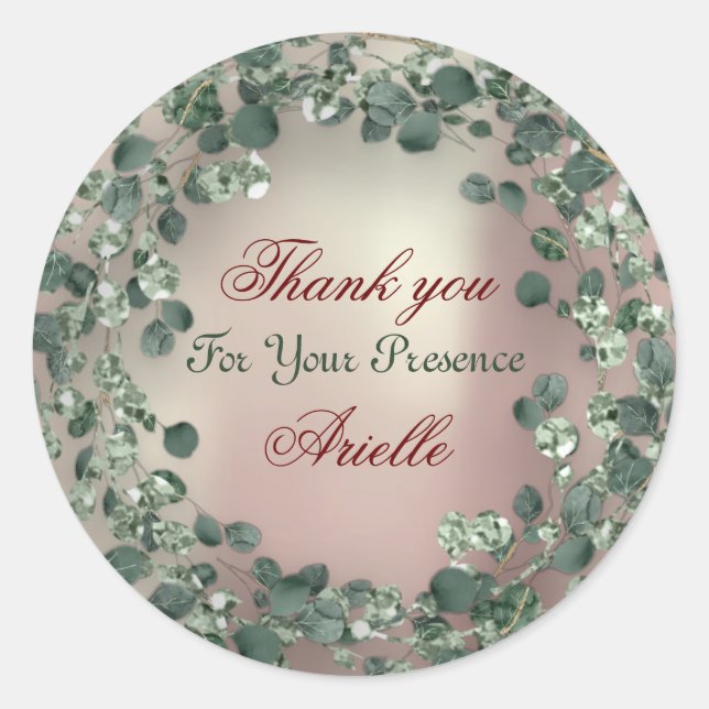 Vielen Dank Eucalyptus Birthday Bride Greenery Pea Runder Aufkleber (Vorderseite)