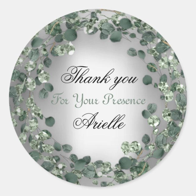 Vielen Dank Eucalyptus Birthday Bride Mint Gray Runder Aufkleber (Vorderseite)