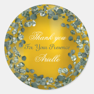 Vielen Dank Eucalyptus Birthday Bride Mint Yellows Runder Aufkleber