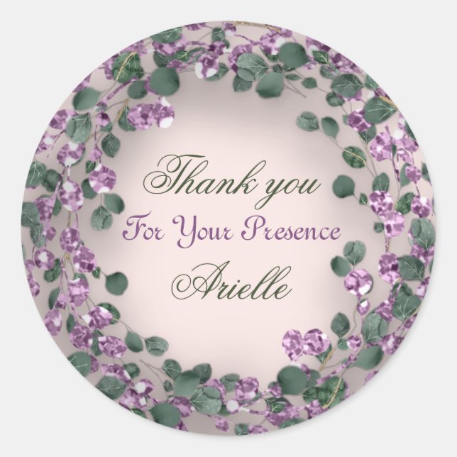 Vielen Dank Eucalyptus Birthday Lila GREEN Pulver Runder Aufkleber (Vorderseite)