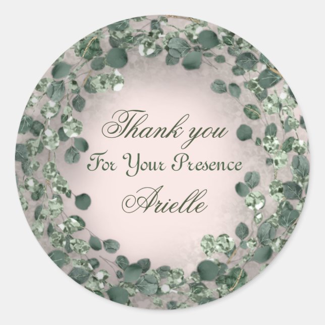 Vielen Dank Eucalyptus Birthday Rustic GREEN Pulve Runder Aufkleber (Vorderseite)