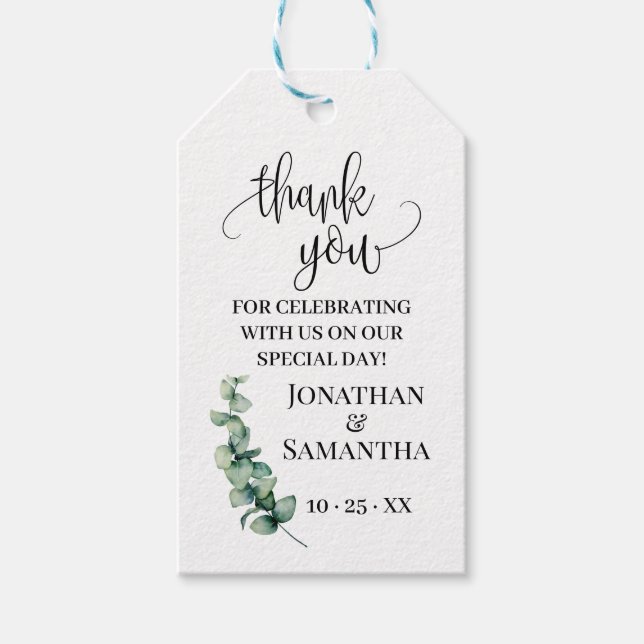 Vielen Dank Eukalyptus Gastgeschenk Hochzeit Tag Geschenkanhänger (Vorderseite)