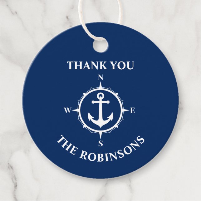 Vielen Dank Familie Name Compass Anchor Navy Blue Geschenkanhänger (Vorderseite)
