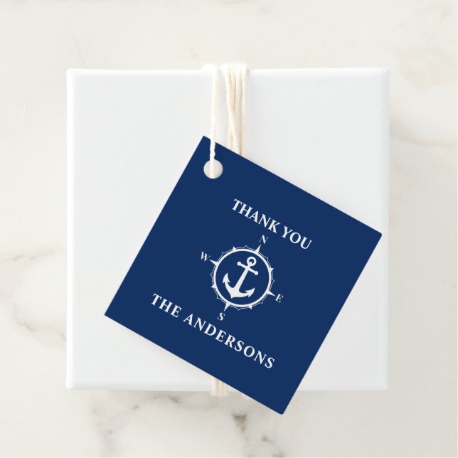 Vielen Dank Familienname Anchor Compass Navy Blue Geschenkanhänger (Beispiel)