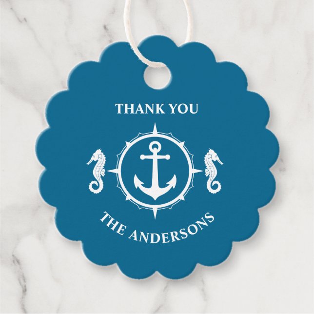 Vielen Dank Familienname Seepferd Anchor Aqua Blue Geschenkanhänger (Vorderseite)