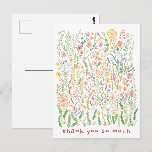 Vielen Dank, farbenfrohe Blume Fields Meadow Flora Postkarte (Vorne/Hinten)