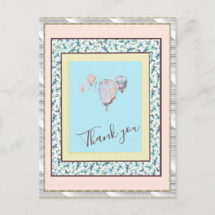 Vielen Dank Floral Blue Balloon Spark Silver Postkarte