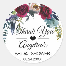 Vielen Dank, Floral Burgundy Wedding Bridal Runder Aufkleber