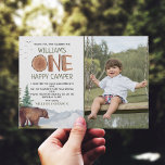 Vielen Dank Foto Happy Camper Dankeskarte<br><div class="desc">Niedliches und einzigartiges Aquarellwald,  Bär - ein Happy Camping - individuelles Foto 1. Geburtstag Dank Karte. Personalisierbar!</div>